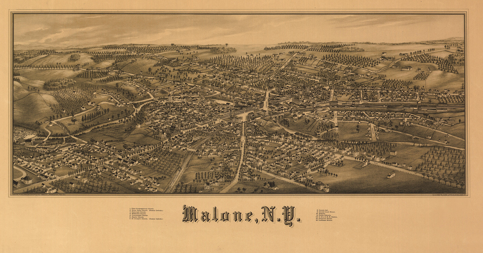 Malone, New York, 1886, 1886 — antique map