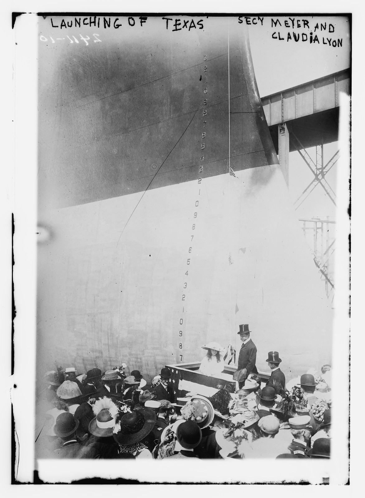Launch of TEXAS - Secy Meyer and Claudia Lyon, n/a — historic photograph