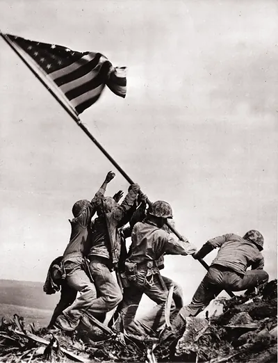 [American Marines raising American flag on Mount Suribachi, Iwo Jima, 1945]