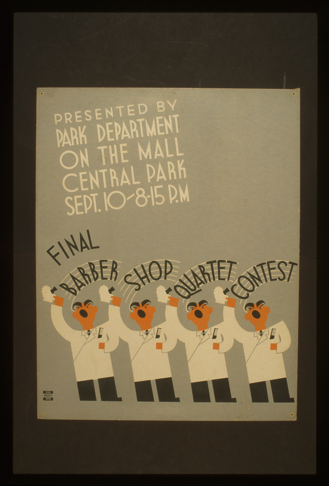 Final barber shop quartet contest presented by Park Department on the Mall Central Pa, 1936 — vintage poster