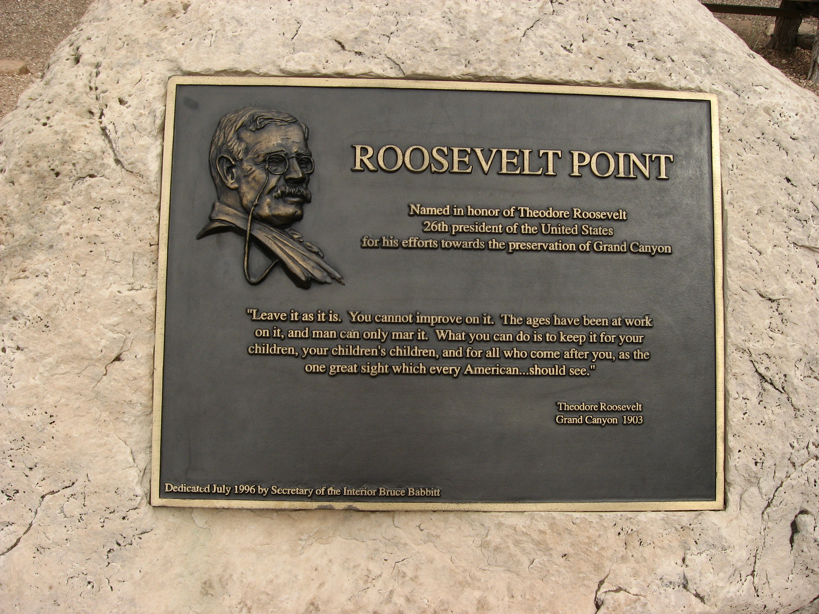 Bronze plaque honoring Theodore Roosevelt at Roosevelt Point — historic image