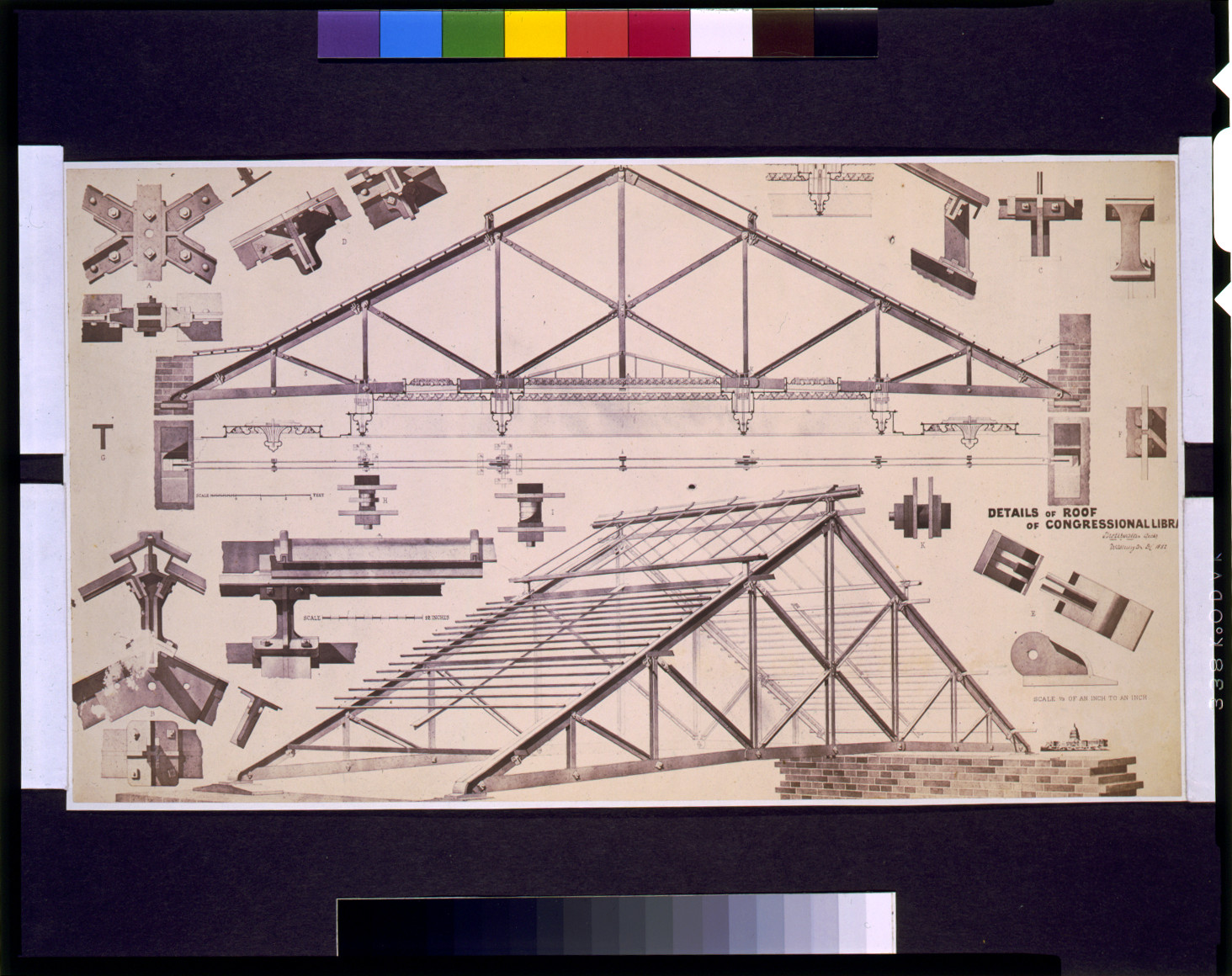 [Library of Congress in the U.S. Capitol, Washington, D.C. Roof details], and Engineering (ADE) Drawings" (http://www.loc.gov/rr/print/res/103_ade.html)." — historic photograph