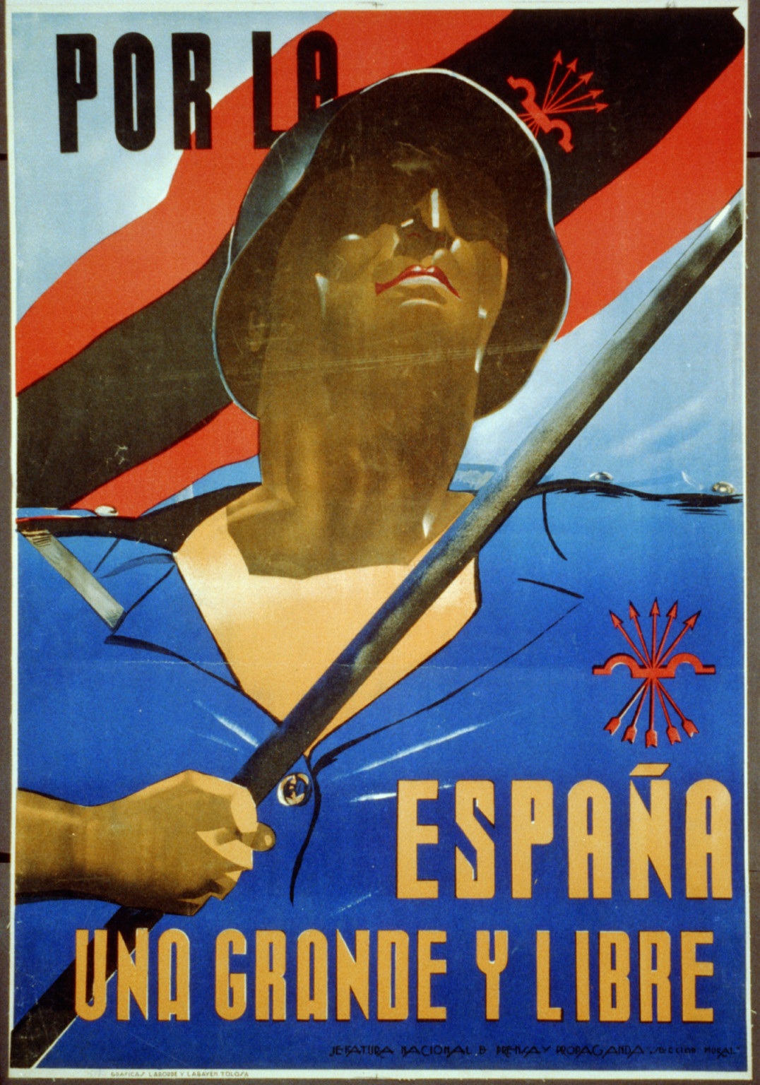 Por la España, una grande y libre, [Bilbao] : Jefatura Nacional de Prensa y Propaganda, [between 1936 and 1939] — vintage poster