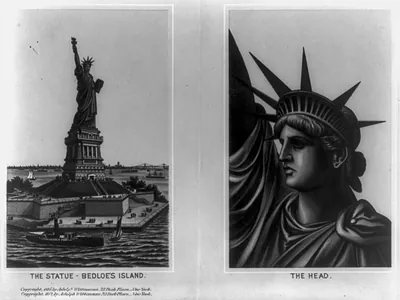 [The Statue of Liberty. 2 pictures: 1. The statue - Bedloe's Island; 2. The head]