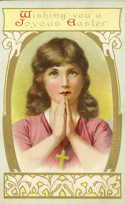Wishing You a Joyous Easter, praying girl with cross