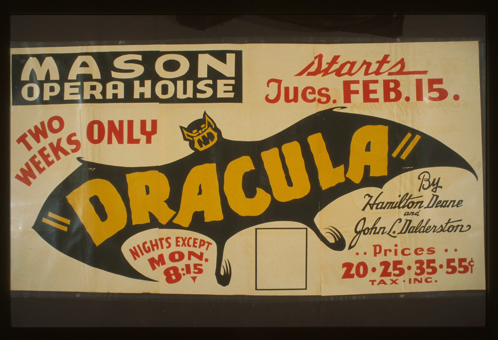 Dracula by Hamilton Deane and John L. Dalderston [i.e. Balderston] Two weeks only., 1938 — vintage poster