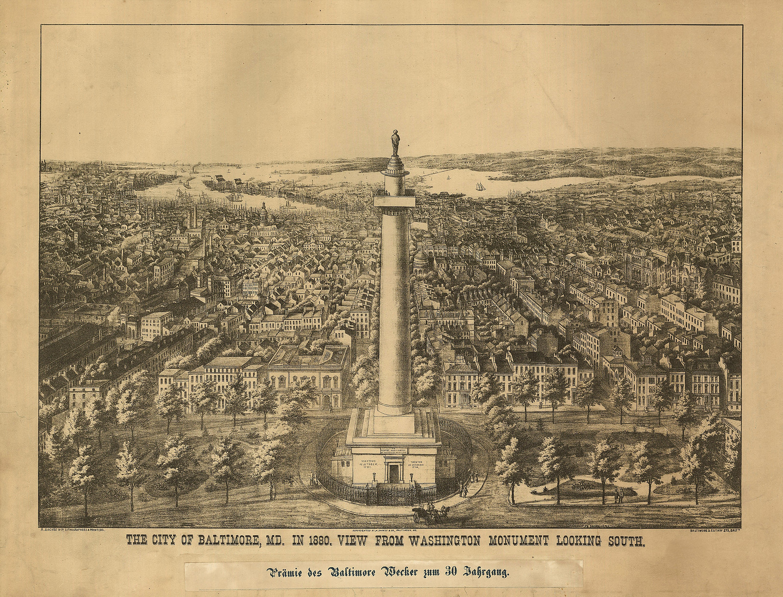 The City of Baltimore, MD, in 1880: View from Washington Monument, 1880 — antique map