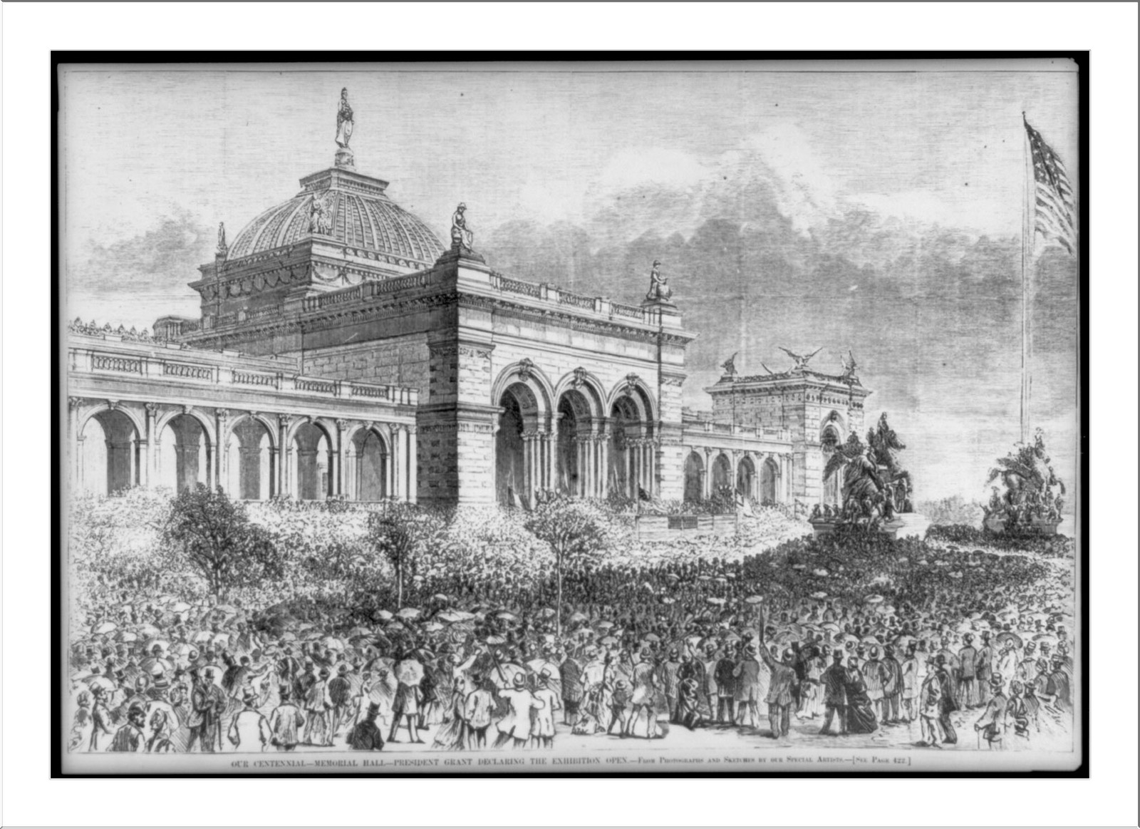Our Centennial - Memorial Hall - Pres. Grant declaring the Exhibition open, 1 lantern slide. — historic image