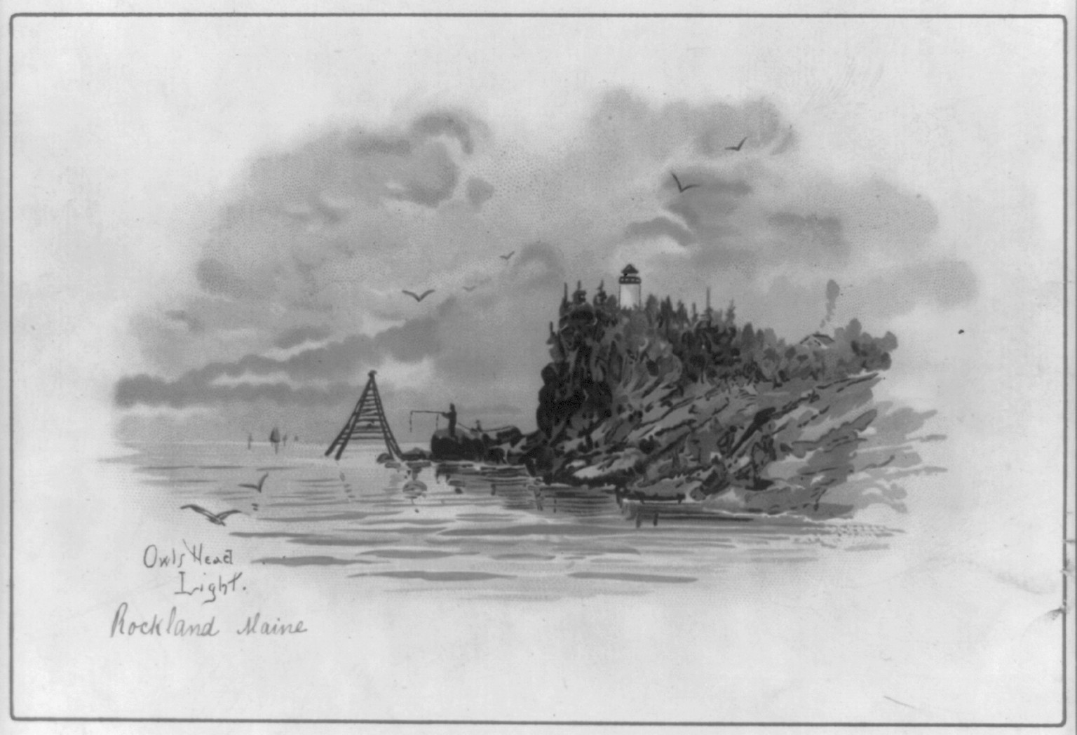 Owls Head Light (Rockland, Maine), ca. 1870. — antique lithograph