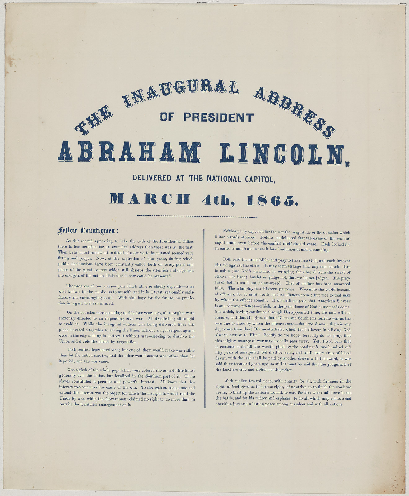 The Inaugural Address of President Abraham Lincoln, March 4th, 1865 — historic image