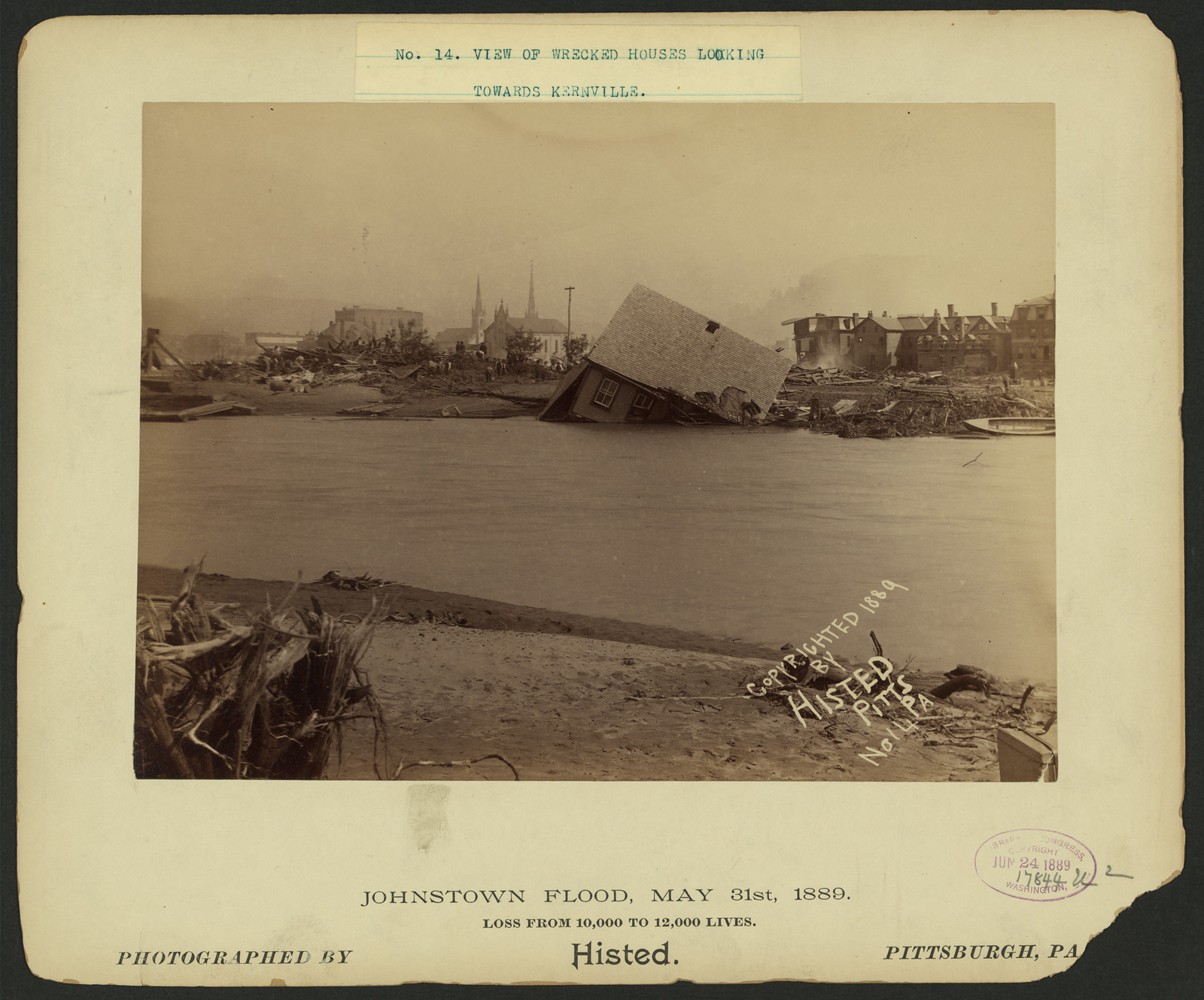 View of wrecked houses, looking towards Kernville, Johnstown Flood, May 31st, 1889, 1889 — historic image