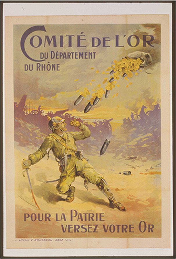 Comiteacute de LOr du Deacutepartement du Rhoumlne pour la patrie versez votre or, 1915 — vintage poster