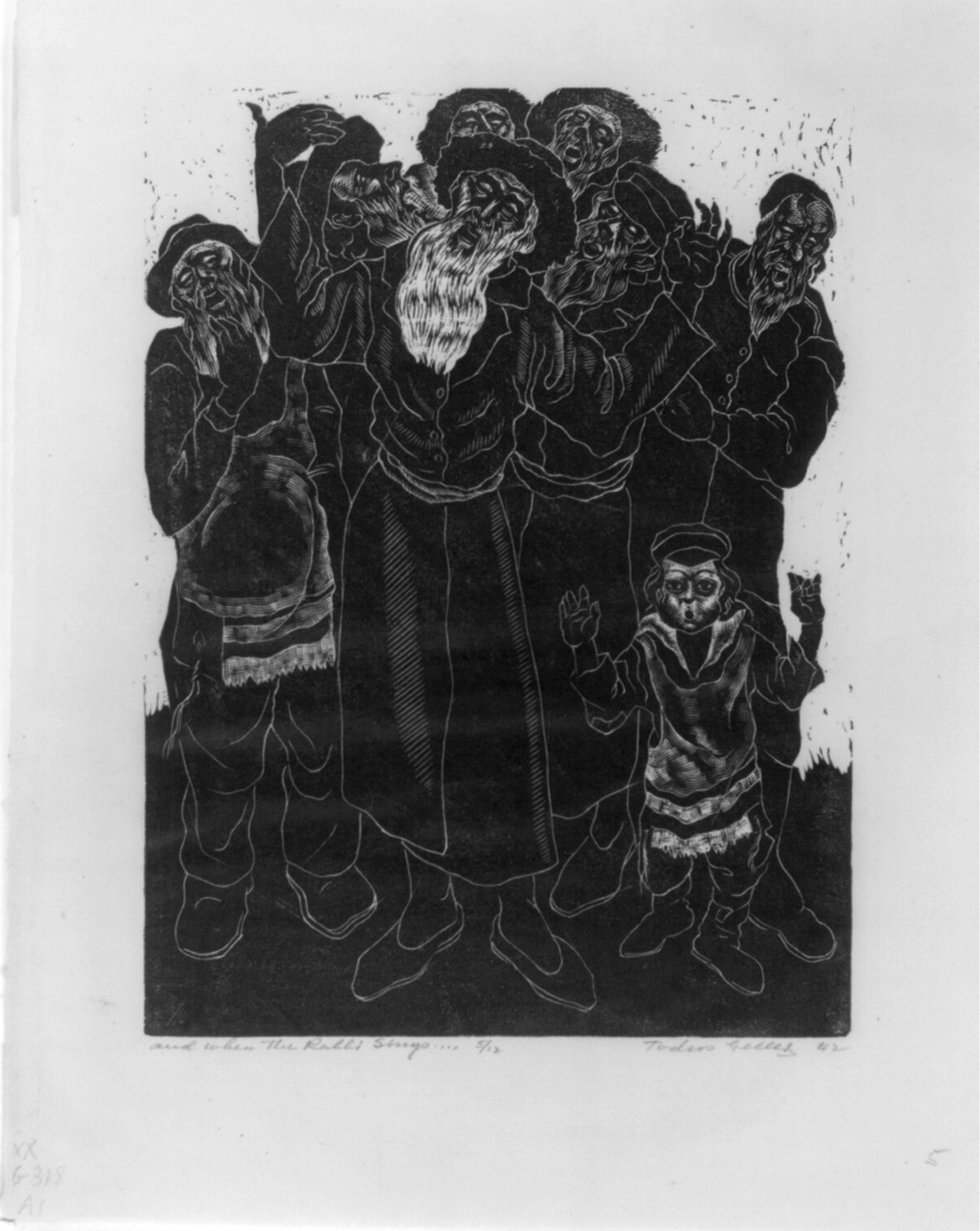 And when the rabbi sings, 1942 — antique engraving