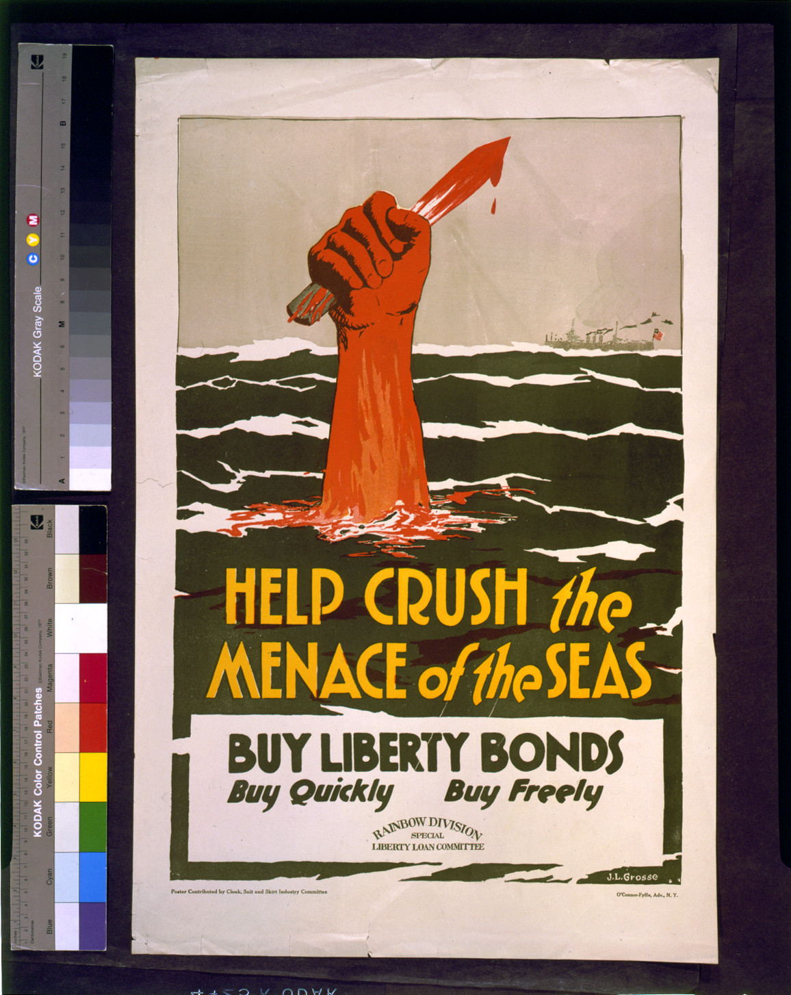 Help crush the menace of the seas - buy liberty bonds / J.L. Grosse., New York : O'Connor-Fyffe, Adv., [ca. 1918] — vintage poster