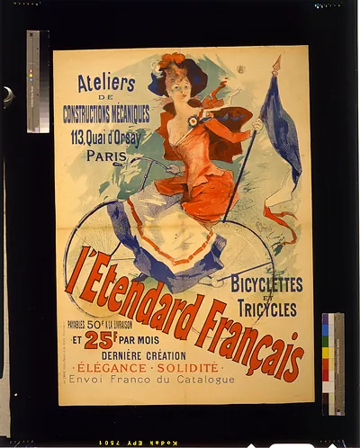 L'Etendard français, bicyclettes et tricycles / J. Chéret, 91.
