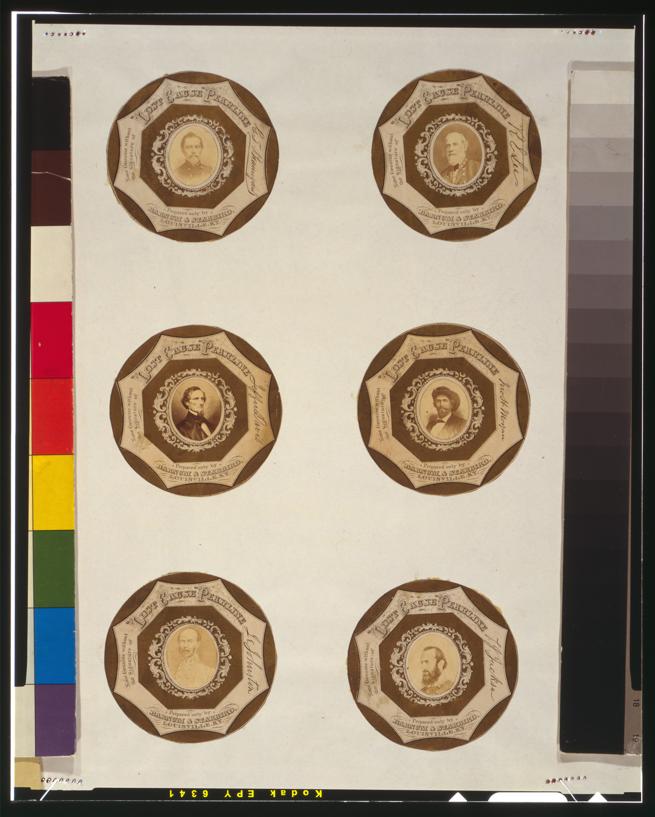 [Six advertising labels for Lost Cause" Pearline, Jefferson Davis — historic image