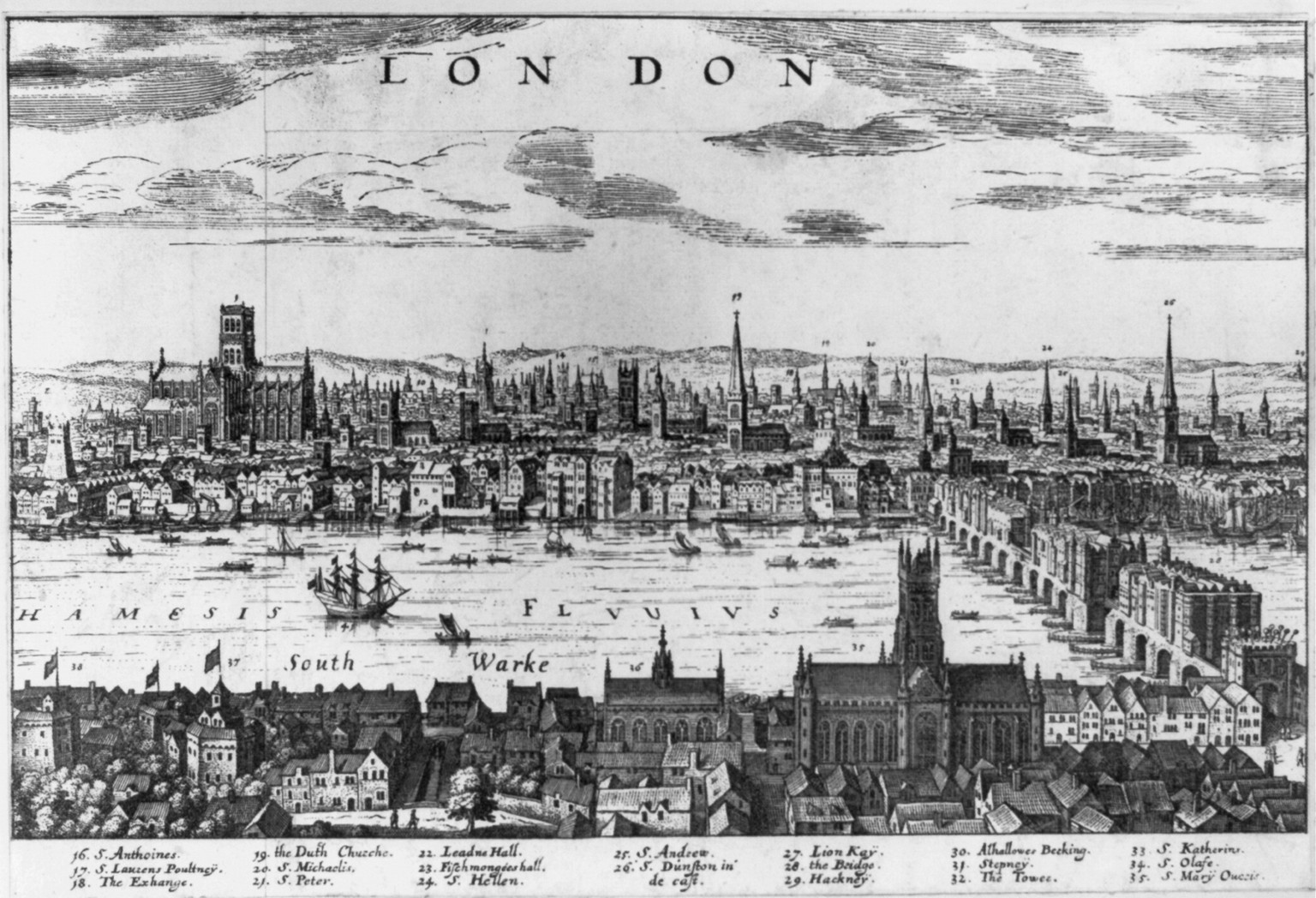 London [bird's-eye view], [no date recorded on caption card] — antique engraving