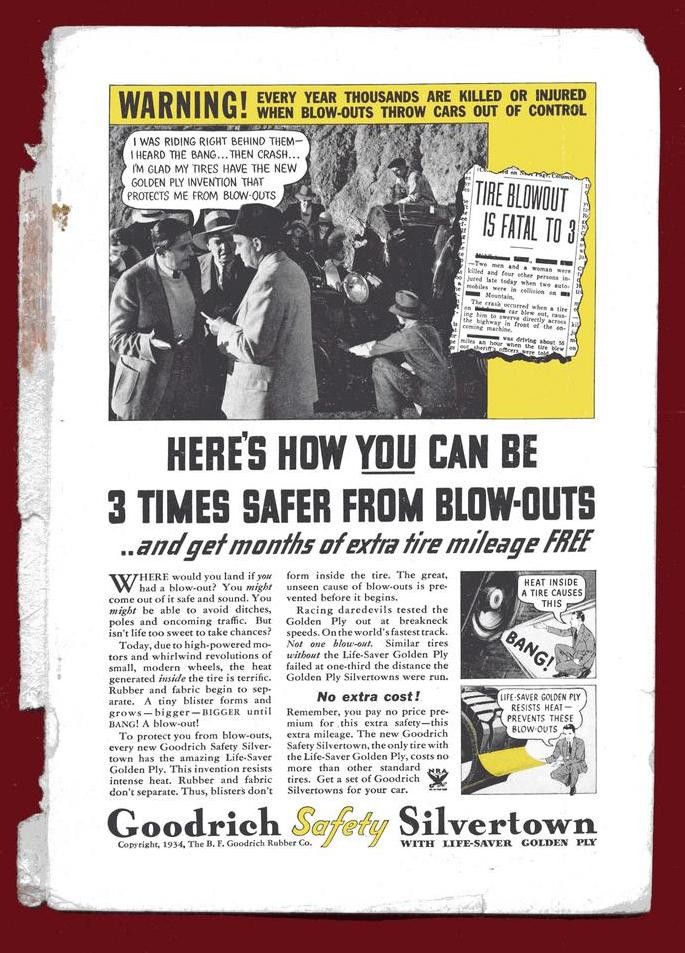 Goodrich Silvertown tyre advertisement warning about blow-outs — historic image