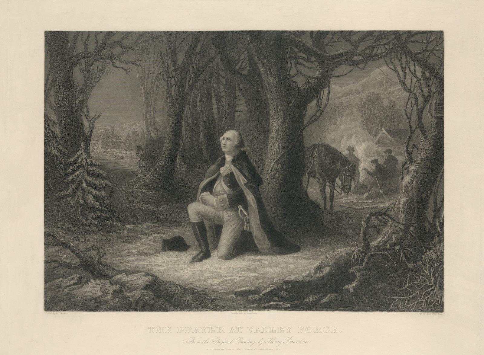 The Prayer At Valley Forge, c. 1866 — antique engraving