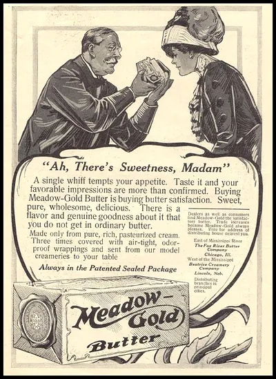 Meadow-Gold Butter advertisement: "Ah, There's Sweetness, Madam