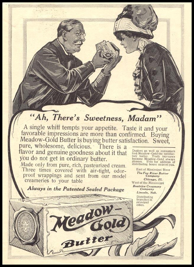Meadow-Gold Butter advertisement: "Ah, There's Sweetness, Madam — historic image