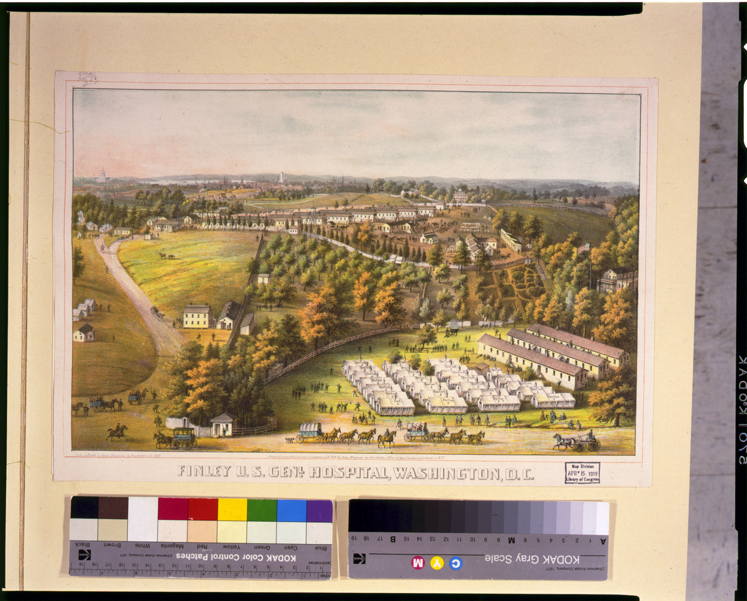 Finley U.S. Gen'l. Hospital, Washington, D.C. / lith. and print by Chas. Magnus., New York : published by Chas. Magnus, c1864. — antique lithograph
