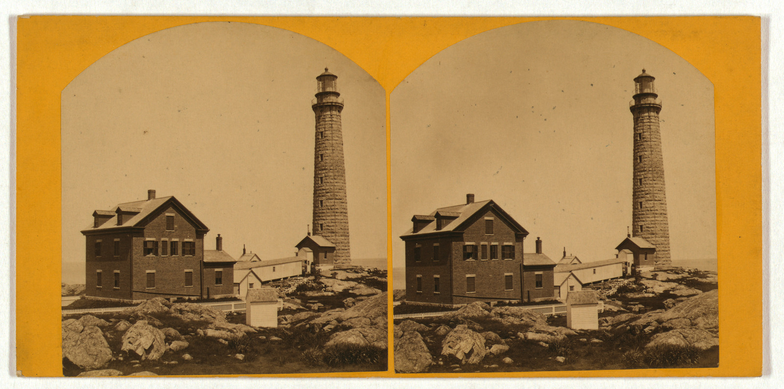 Thacher's Island lights--south tower / phot. by Hervey Friend, 77 Front St., Gloucester. "Cape Ann Views", 1869 — historic image