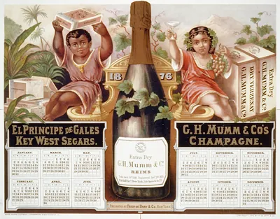 Calendar advertisement for G.H. Mumm & Co Champagne and Key West Segars, 1876
