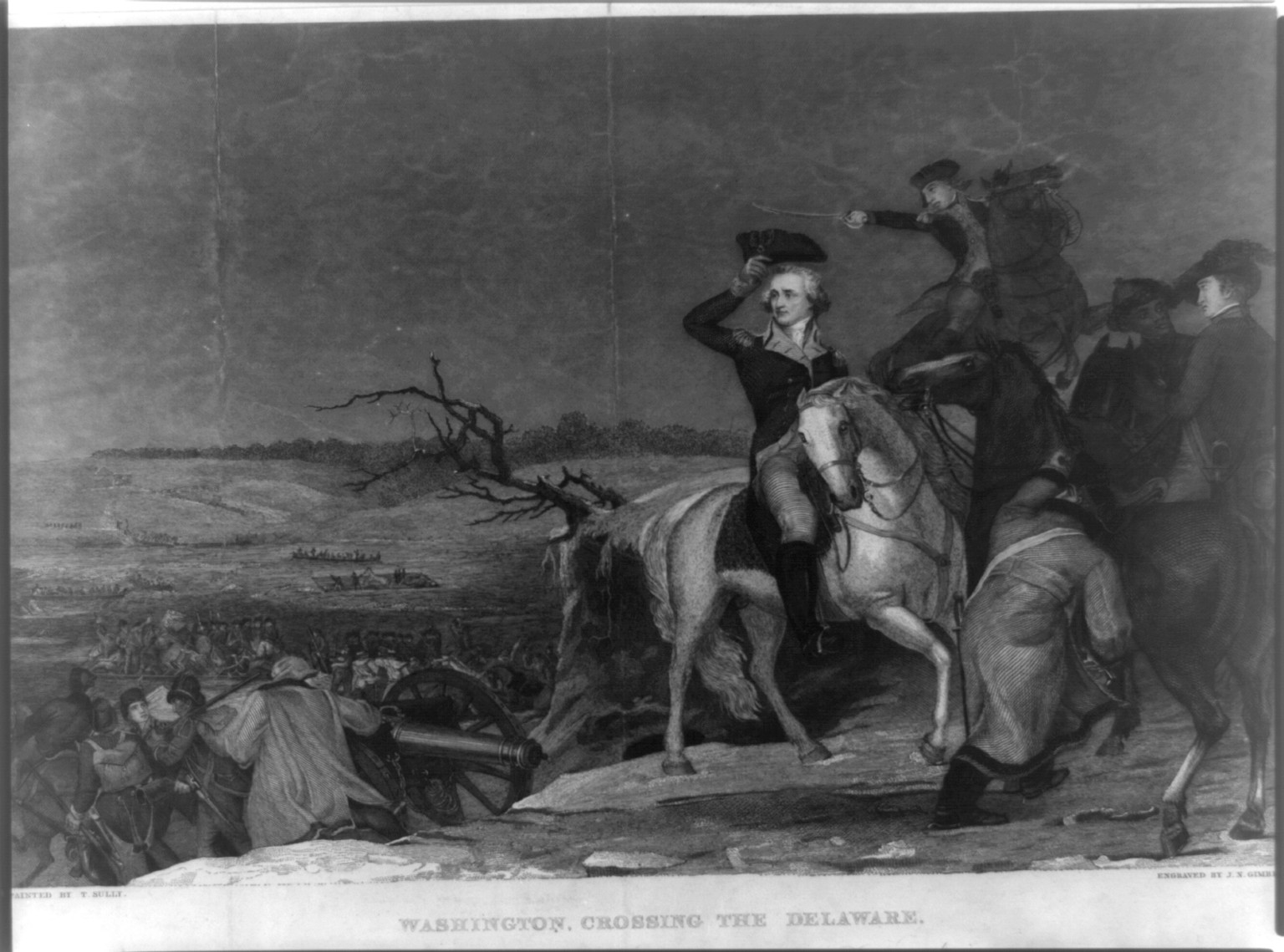 Washington crossing the Delaware / Painted by T. Sully; Engraved by J.N. Gimbrede., 1842 — antique engraving