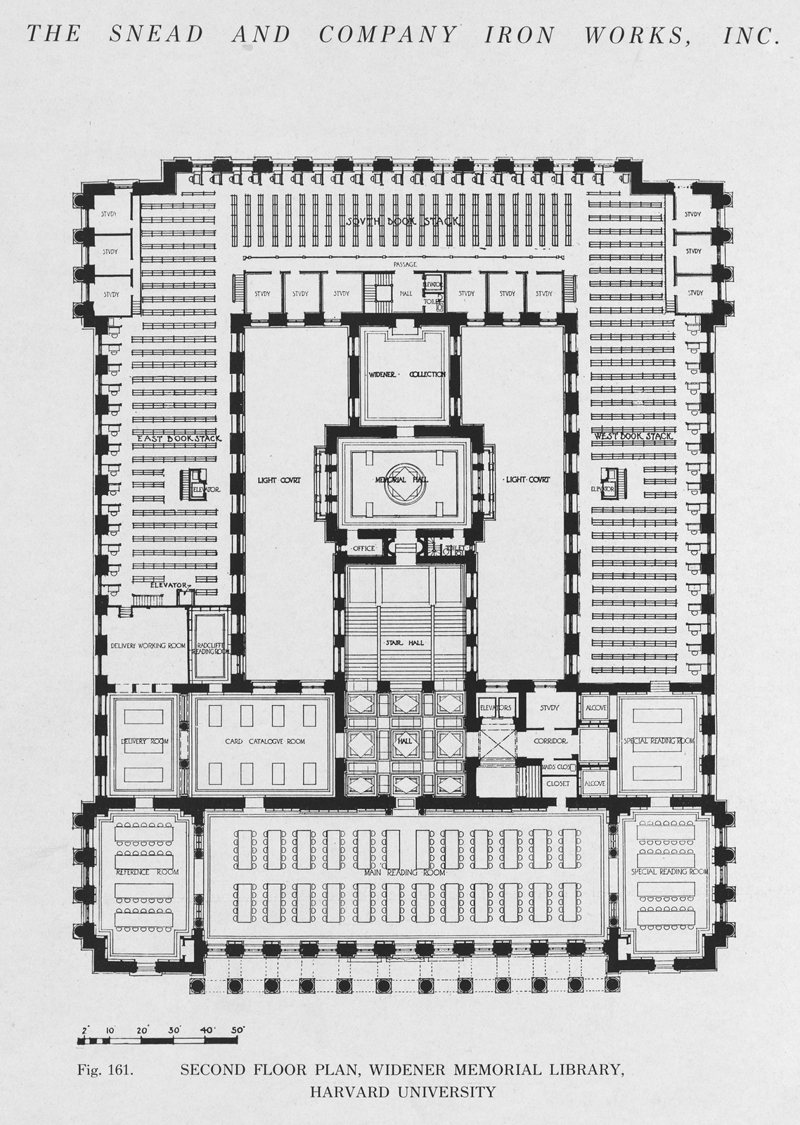 Second floor plan, Widener Memorial Library, Harvard University — historic image