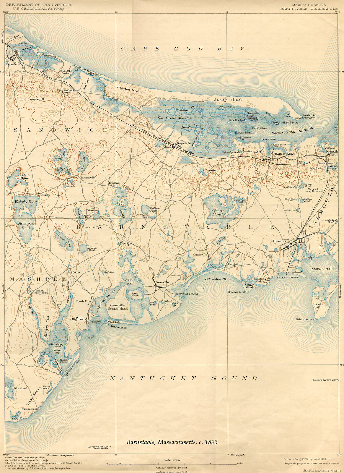 Barbstable USGS 1893-GC, Massachusetts — antique map