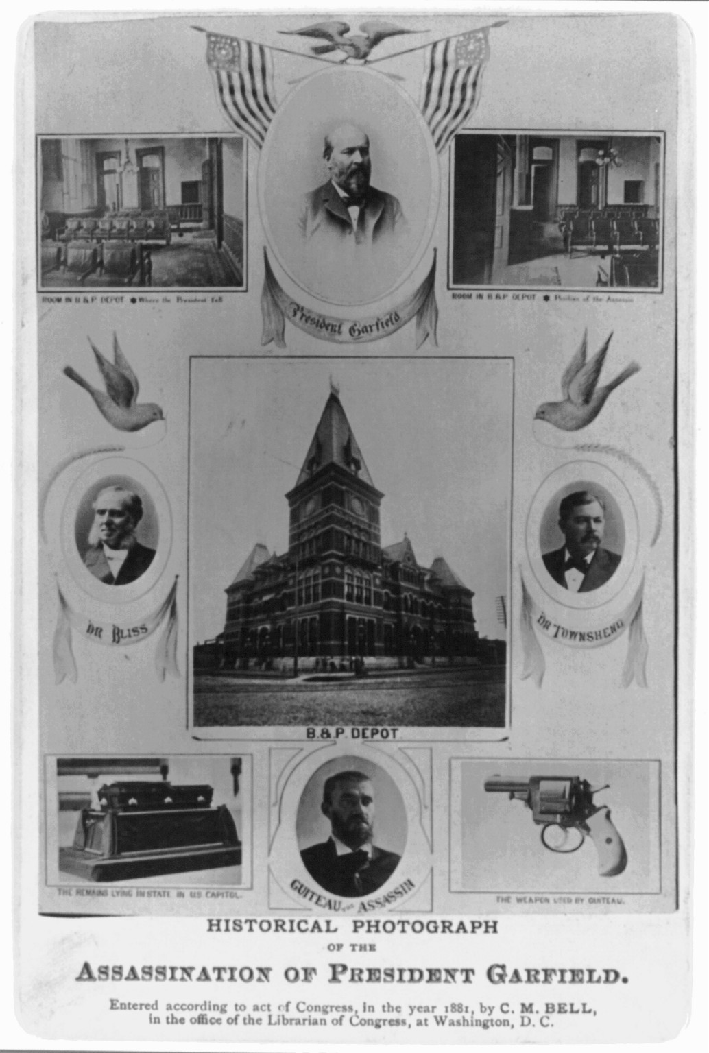 Historical photograph of the assassination of President Garfield, c1881. — historic photograph