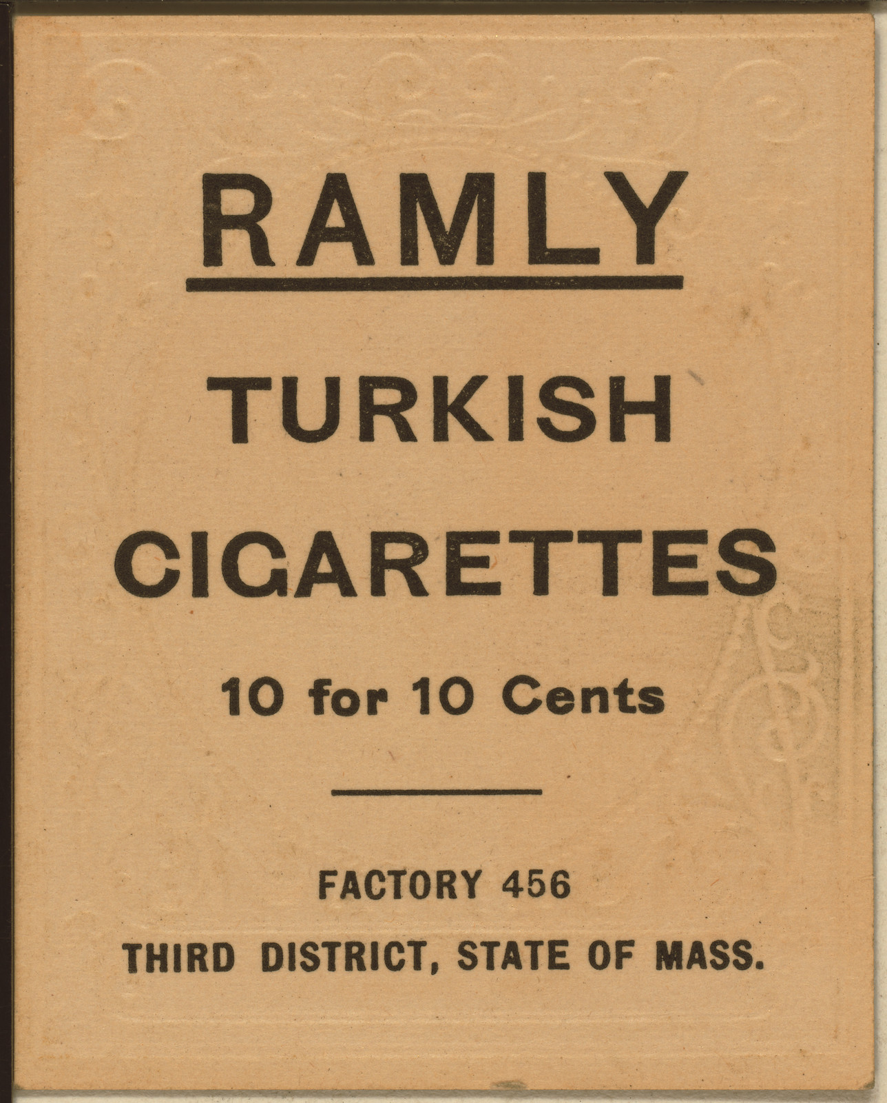Ramly Turkish Cigarettes, 10 for 10 Cents — historic image