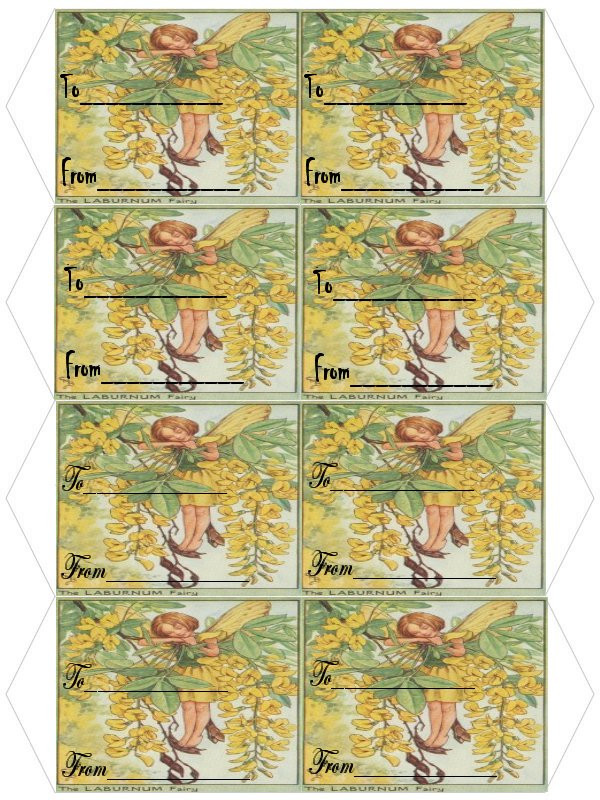 Laburnum Fairy gift tags with To and From lines — historic image