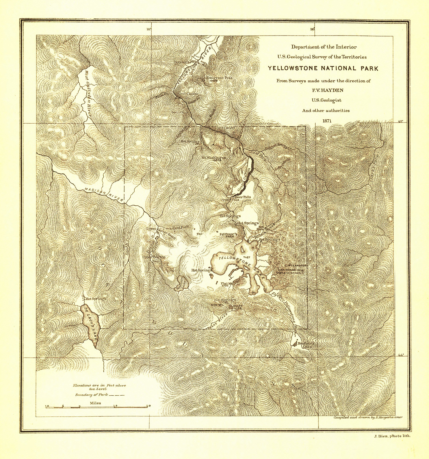 Yellowstone National Park, from surveys under F.V. Hayden, 1871, 1871 — historic image