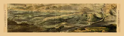 Panoramic bird's-eye map of the Gettysburg battlefield
