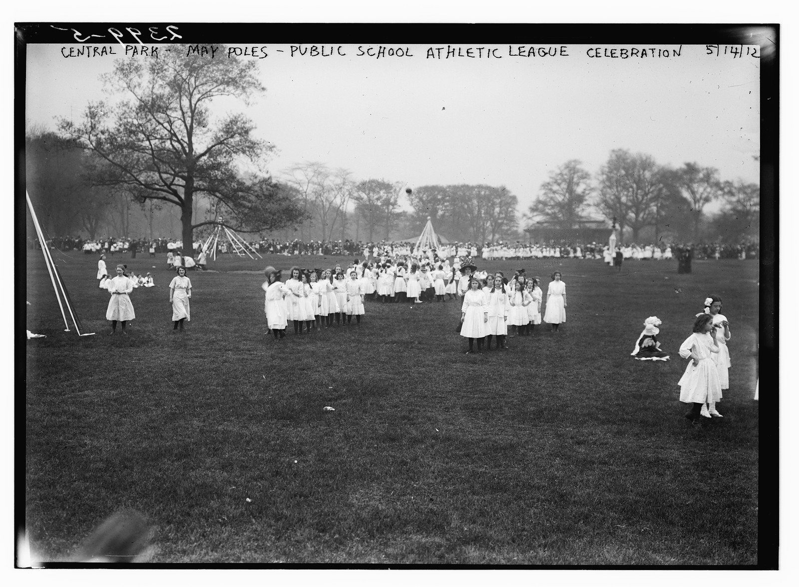 Central Park - Maypoles - Public school athletic league celebration, n/a — historic photograph