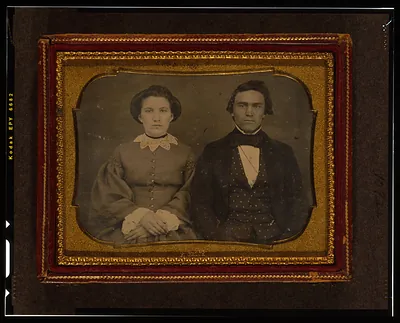 Unidentified man and woman, daguerreotype portrait in case