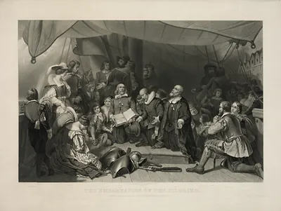 The Embarkation of the Pilgrims, engraved print