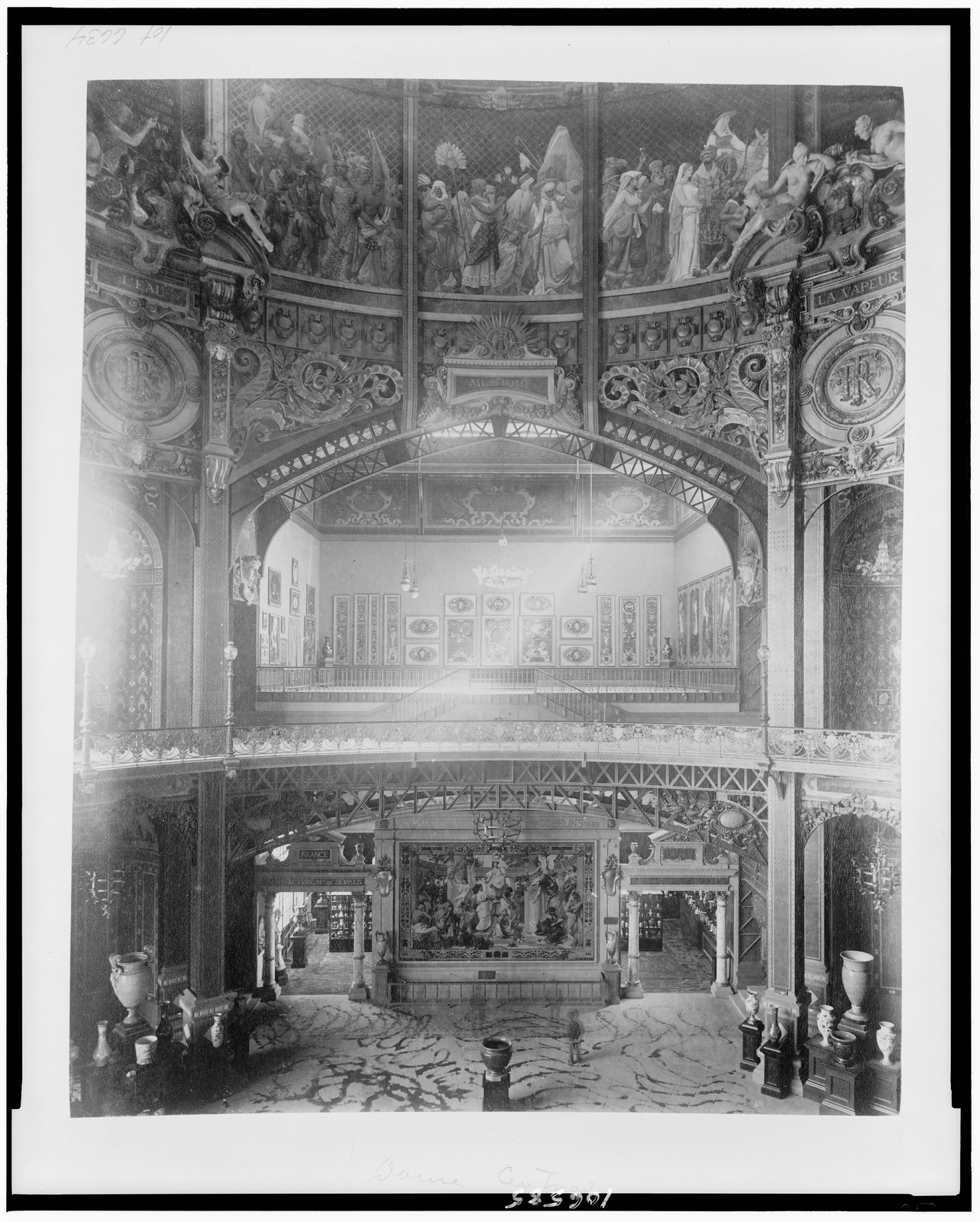 [Central Dome, interior view, showing exhibit of art work and vases, Paris Exposition, 1889], [1889] — historic print