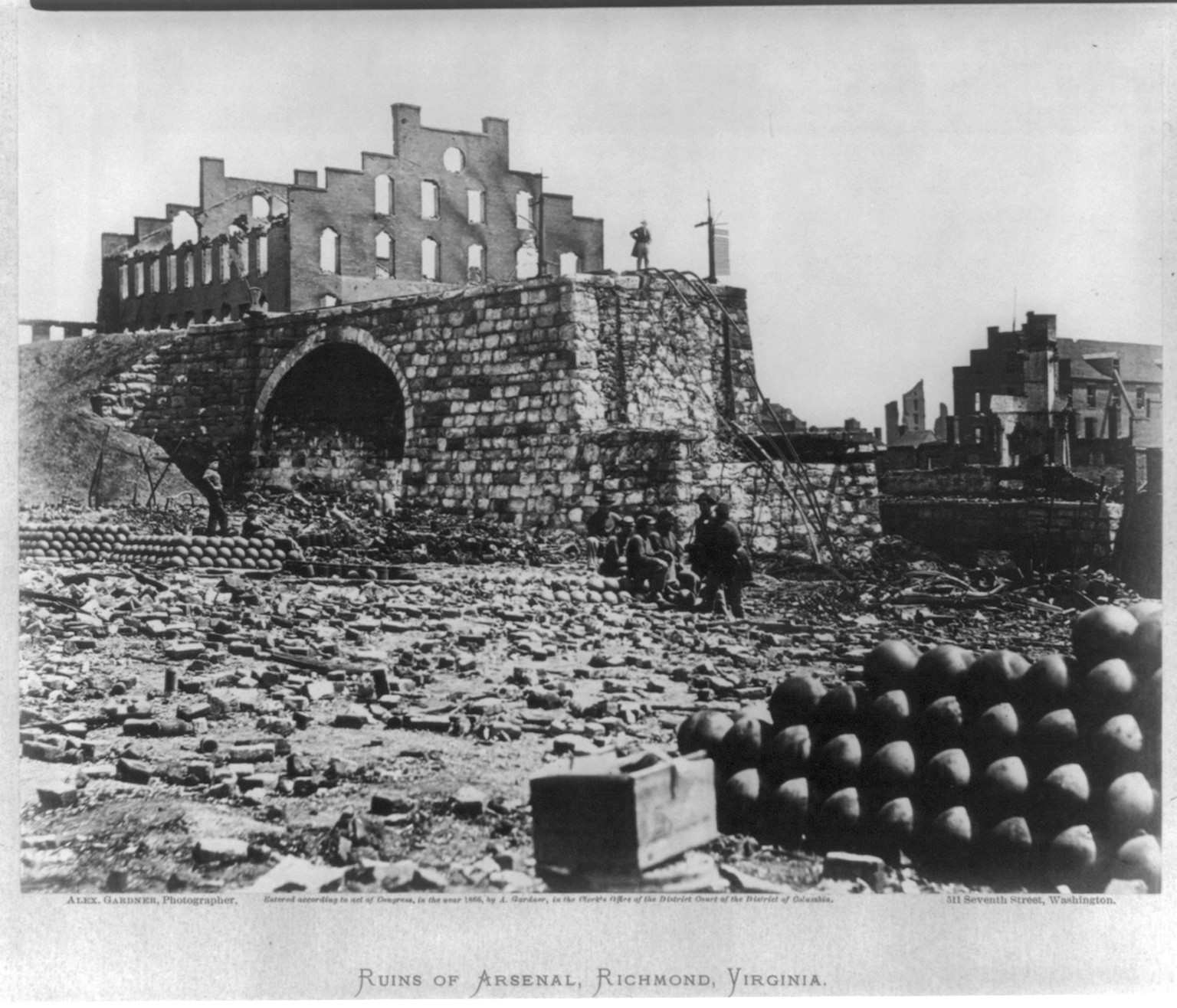 Ruins of arsenal, Richmond, Virginia / Alex. Gardner, photographer., 1863 April [printed later], c1866. — historic photograph