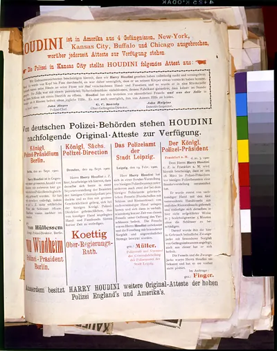 [Performance schedule of Houdini in Germany]