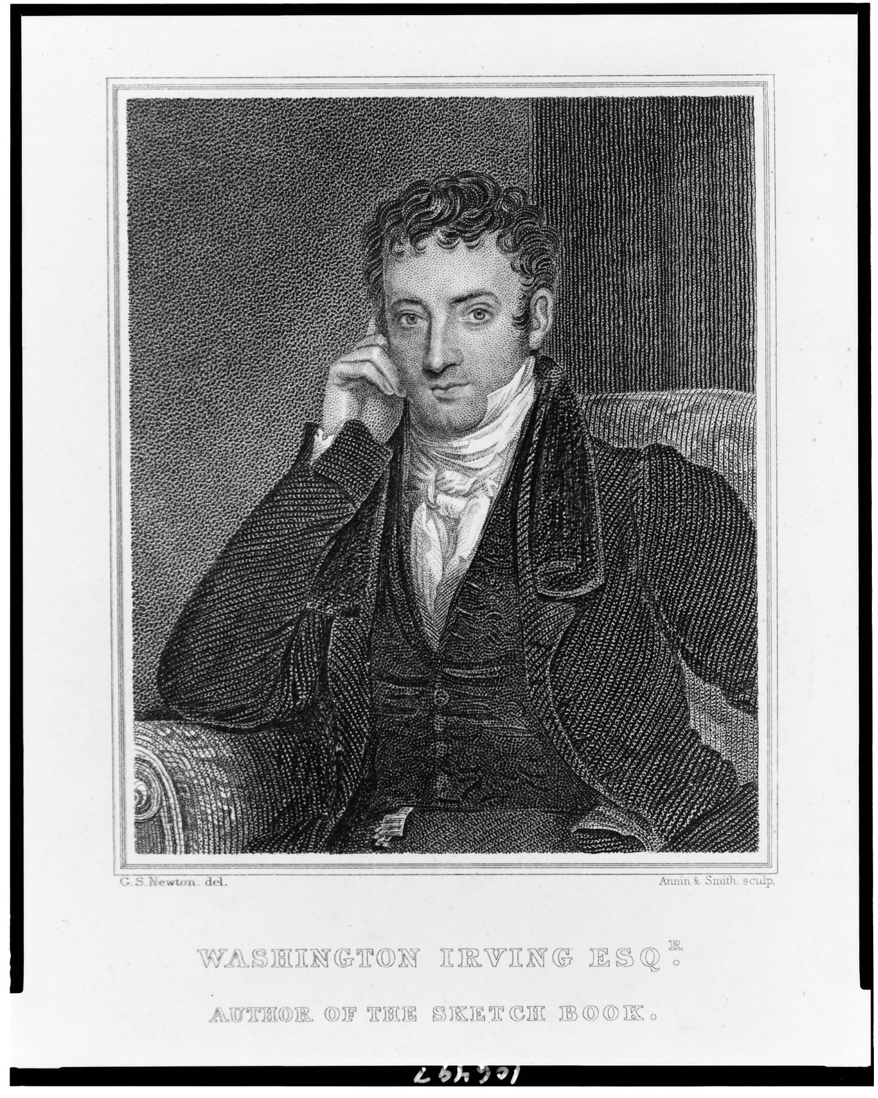 Washington Irving, Esqr., author of the sketch book / G.S. Newton, del. ; Annin & Smith, sculp., [between 1850 and 1900(?)] — antique lithograph