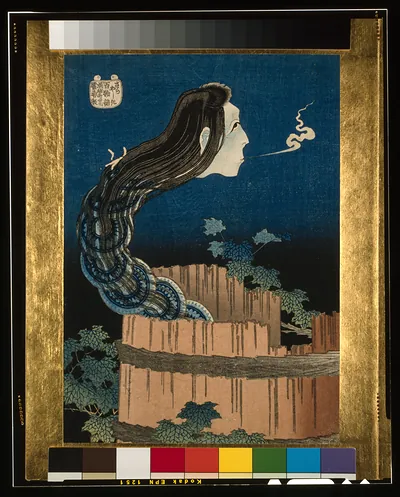Japanese woodblock print of a long-haired ghost