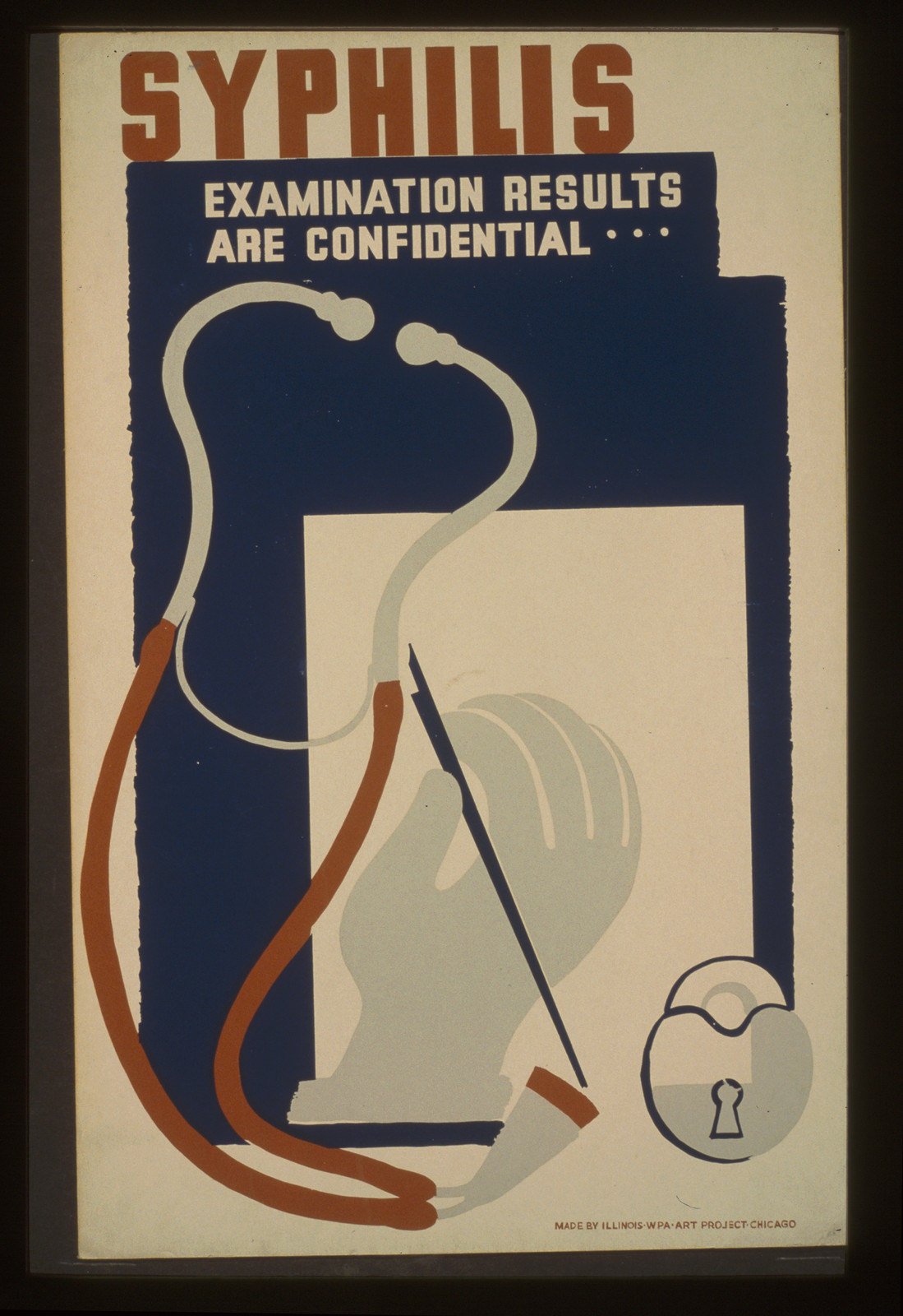 Syphilis--Examination results are confidential ..., 1936 — vintage poster