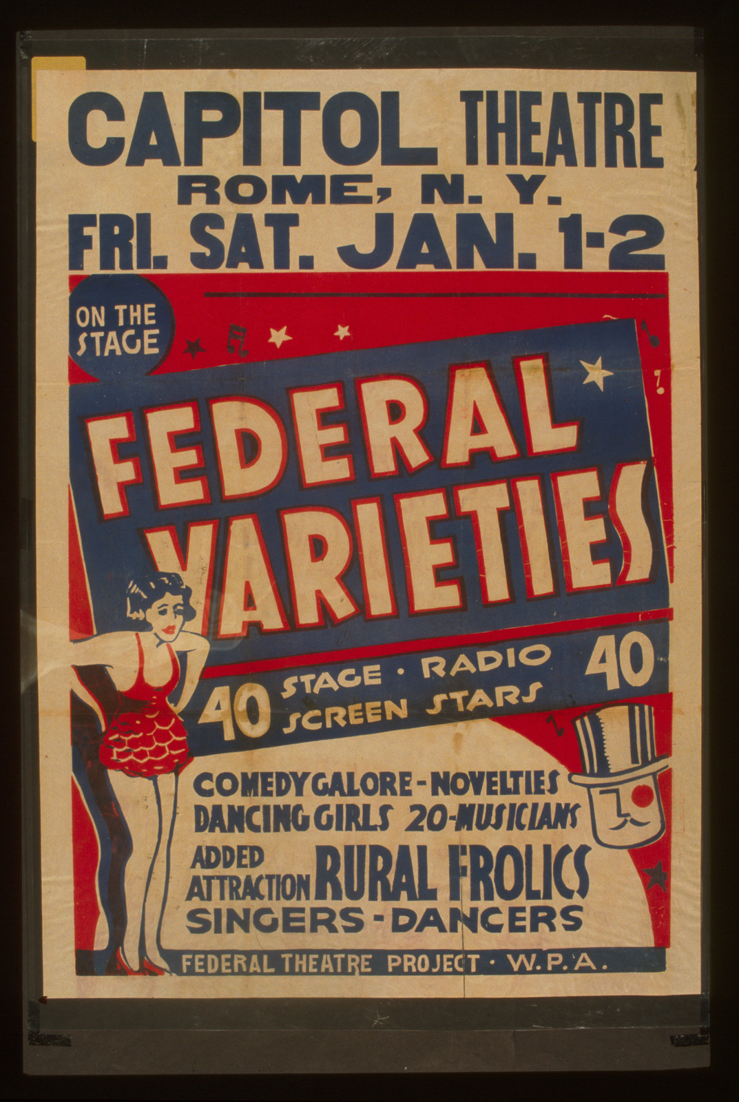 Federal Varieties 40 stage radio screen stars (S) Comedy galore - novelties - dancing g, 1937 — vintage poster