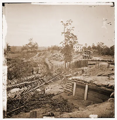 Atlanta Georgia. Confederate fortifications with Potter house in the distance