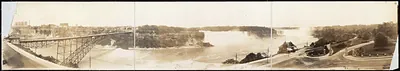 Panoramic view of Niagara Falls and steel arch bridge