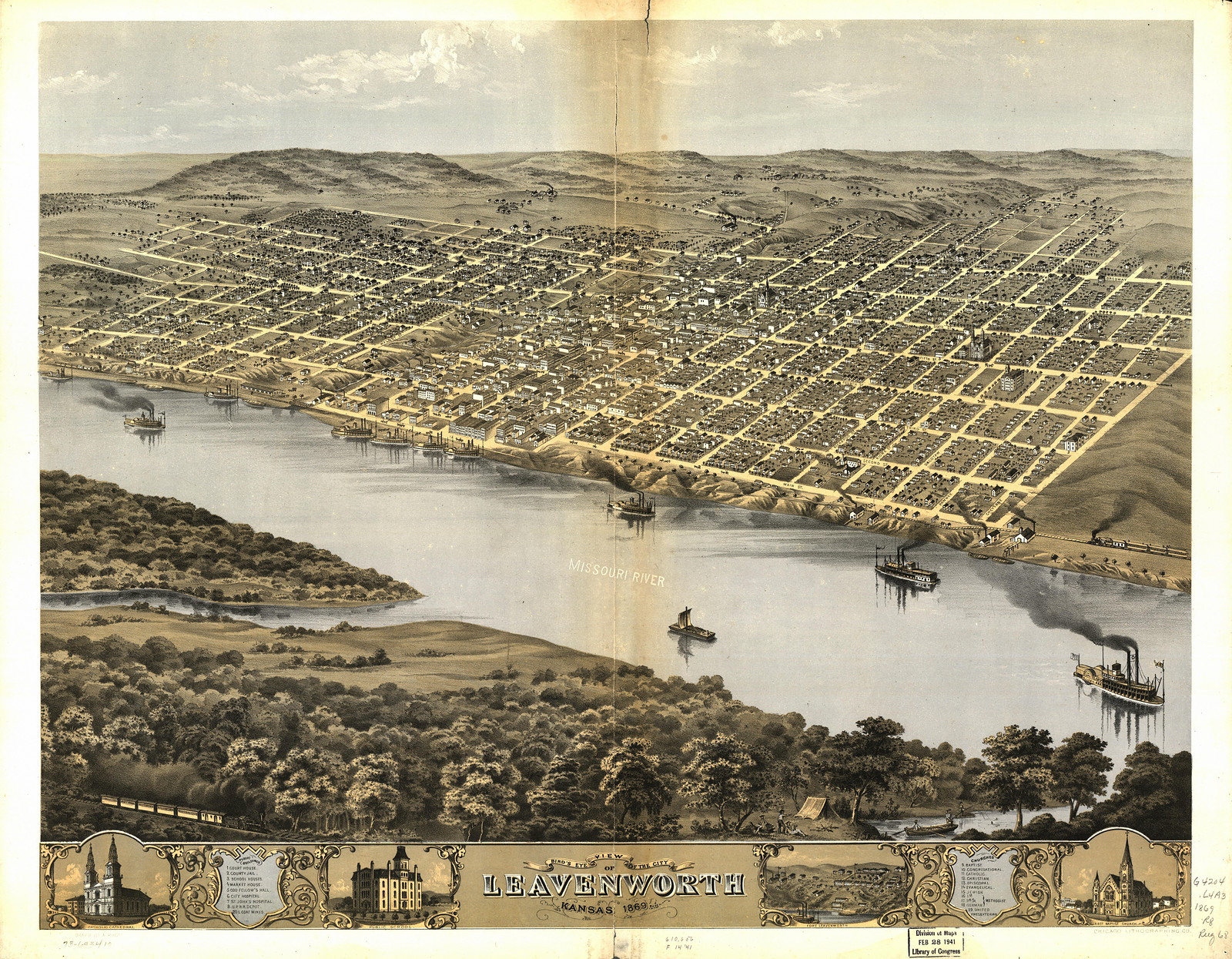 Leavenworth, Kansas, 1869, 1869 — antique map