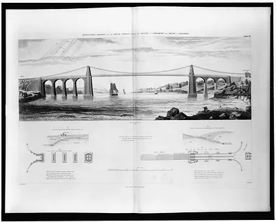 Suspension bridge over the Menai Straits between the county of Carnarvon and island of Anglesey